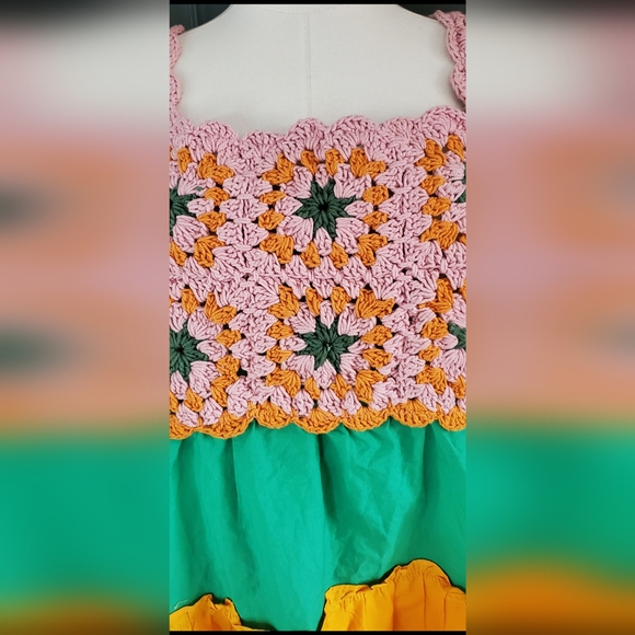 ASOS Crochet Tiered Smocked Back Mini Sun Dress Large/8 - Picture 3 of 8